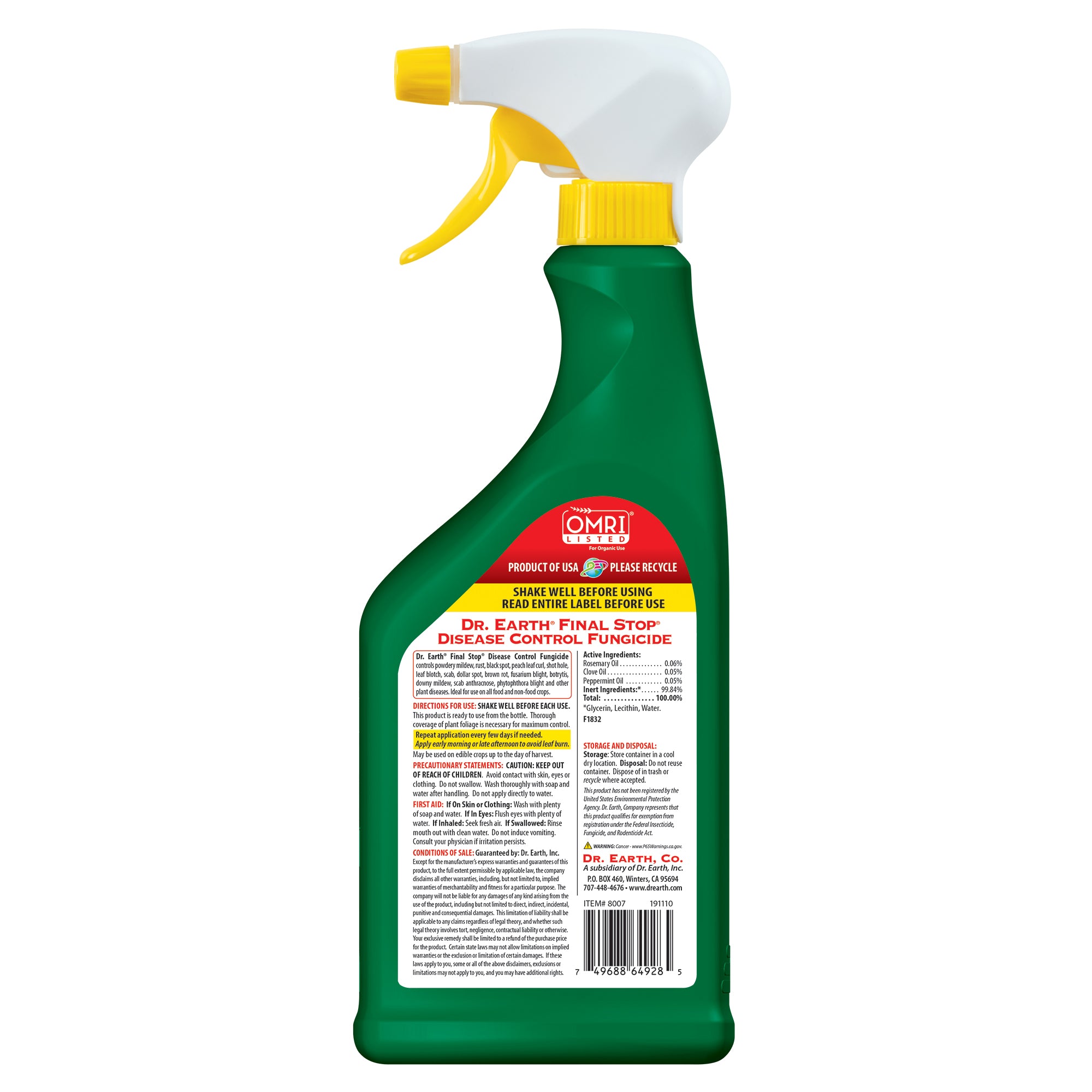 dr earth final stop for indoor plants Dr. Earth Organic and Natural Final Stop Disease Control Fungicide 32 Ounces RTU Hose Spray Bottle