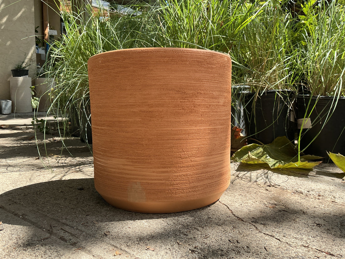 12" Deep Cylinder Textured Clay Pot
