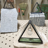 Stained glass 3-D triangle with light catching prism