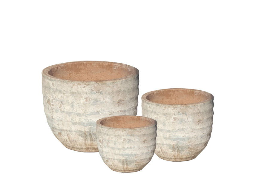 Antiqued Round Ribbed Indoor/Outdoor Planter