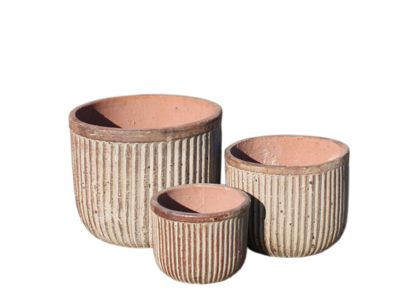 Antiqued Vertical Ribbed Indoor/Outdoor Planter