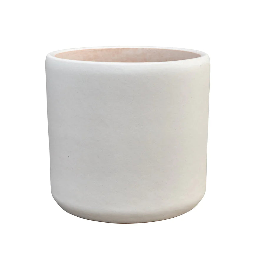10" Deep Buff Glazed- Matte White Cylinder Pot